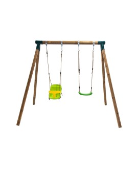Baloiço duplo em madeira redonda Masgames KIBO XL + assento de bebê