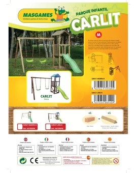Parque infantil Masgames CARLIT M telhado de madeira e balanço duplo