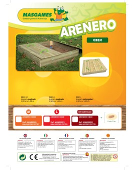 Caixa de areia de madeira Masgames OBEN com capa de madeira