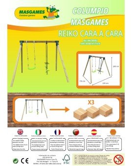 Balanço de madeira quadrada MASGAMES REIKO com balancim cara a cara.