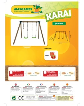 Baloiço duplo em madeira quadrada Masgames KARAI JUNIOR XL
