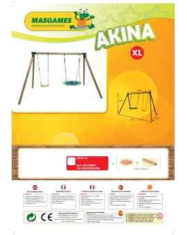 Baloiço triplo em madeira quadrada Masgames AKINA XL