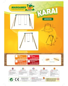 Baloiço duplo em madeira quadrada Masgames KARAI DELUXE Adultos (borracha e cordas)