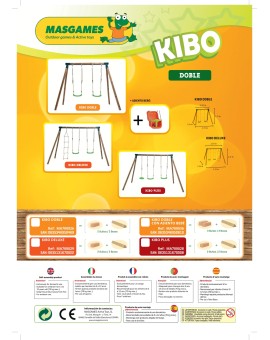 Baloiço duplo em madeira redonda Masgames KIBO XL + assento de bebê