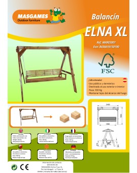 Baloiço de jardim MASGAMES ELNA XL com telhado de lona