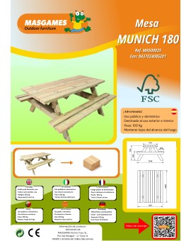 Mesa de piquenique MASGAMES MUNICH L com 180 cm de comprimento