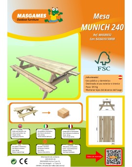 Mesa de piquenique MASGAMES MUNICH XL com 235 cm de comprimento