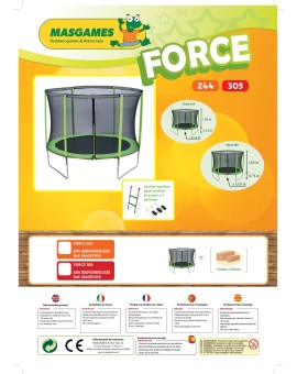 Trampolim MASGAMES FORCE 305 com rede de proteção, escada e âncoras