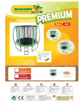 Trampolim MASGAMES PREMIUM 244 com rede de proteção, escada, âncoras e capa protetora
