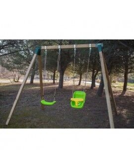 Baloiço duplo em madeira quadrada Masgames KARAI JUNIOR XL + assento de bebé