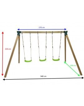 Baloiço triplo em madeira quadrada Masgames NORI XL + assento cara a cara