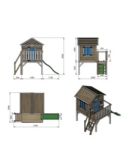 Casinha infantil de madeira em painéis Masgames VISBY elevada 90 cm